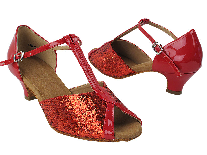 S2804 37 Red Sparkle_264 Red Patent Trim_B with 1.3 inch Cuban Heel in the photo