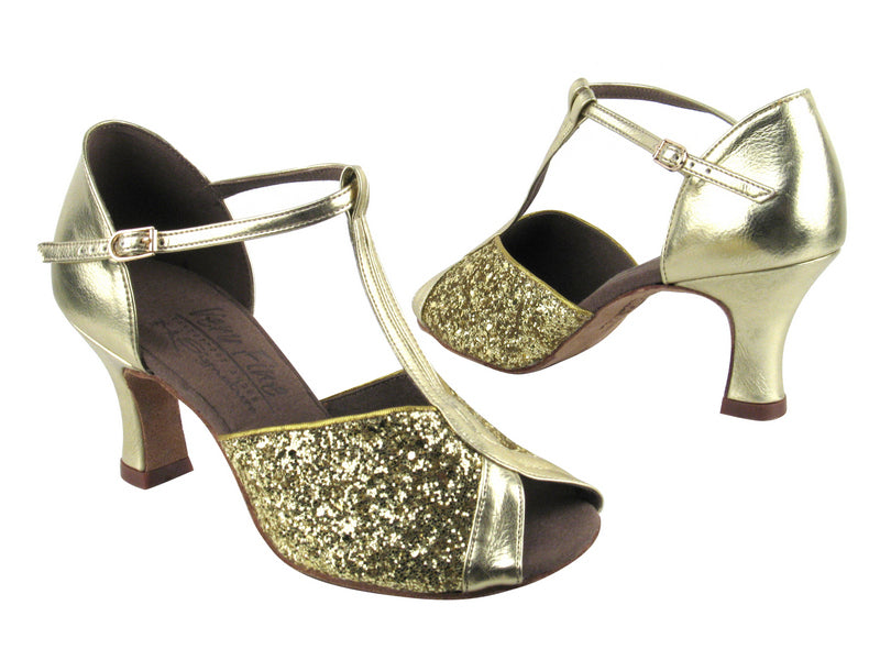 S2804 BF14 Gold Sparkle_BA31 Gold Leather with 2.5" heel in the photo