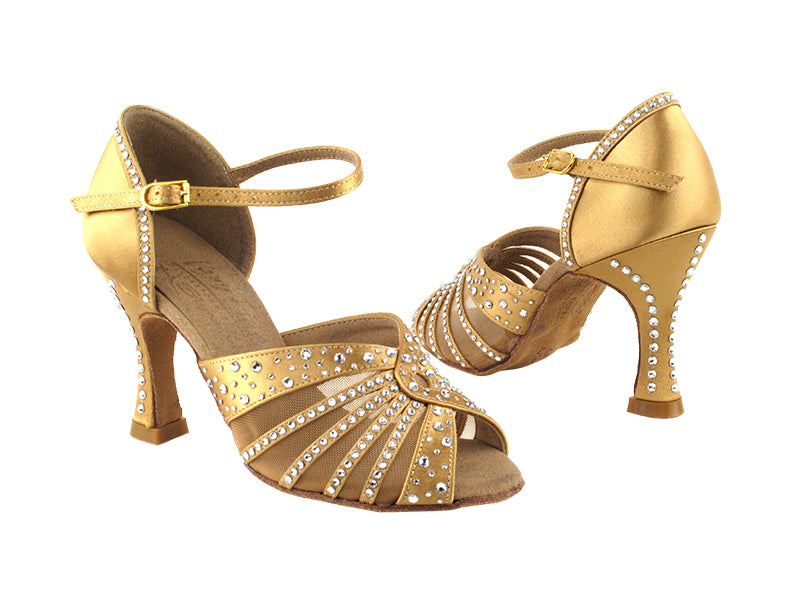 S2805 Tan Satin with enhanced rhinestone design