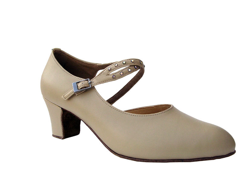 S9122 Beige Leather with 1.6" Medium Heel in the photo
