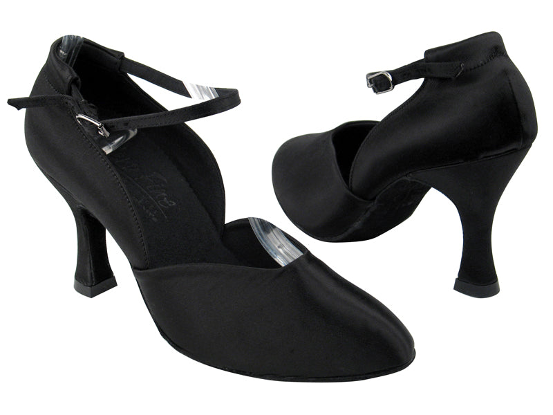 S9129 BD12 Black Satin with 3" Flare heel in the photo