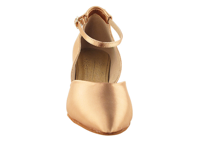 S9129 Tan Satin with 2" Slim Cuban Heel in the photo