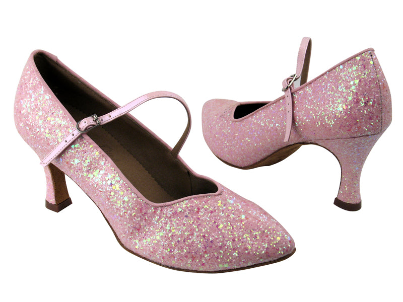 S9138 BF21 Pink Sparkle with 2.75" Flare heel in the photo