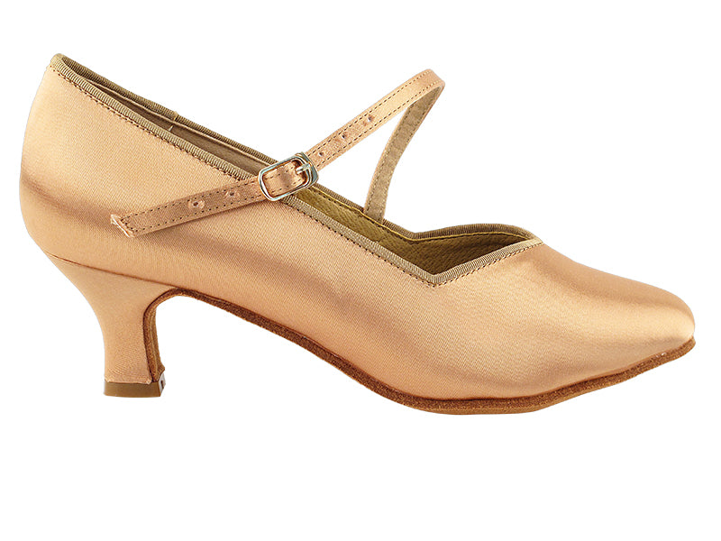 S9138 Tan Satin with 2" Slim Cuban Heel in the photo