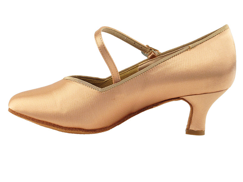 S9138 Tan Satin with 2" Slim Cuban Heel in the photo