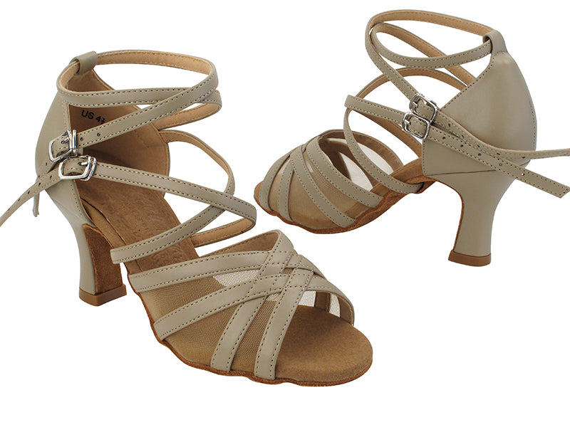 S9206 219 Beige Leather_Flesh Mesh