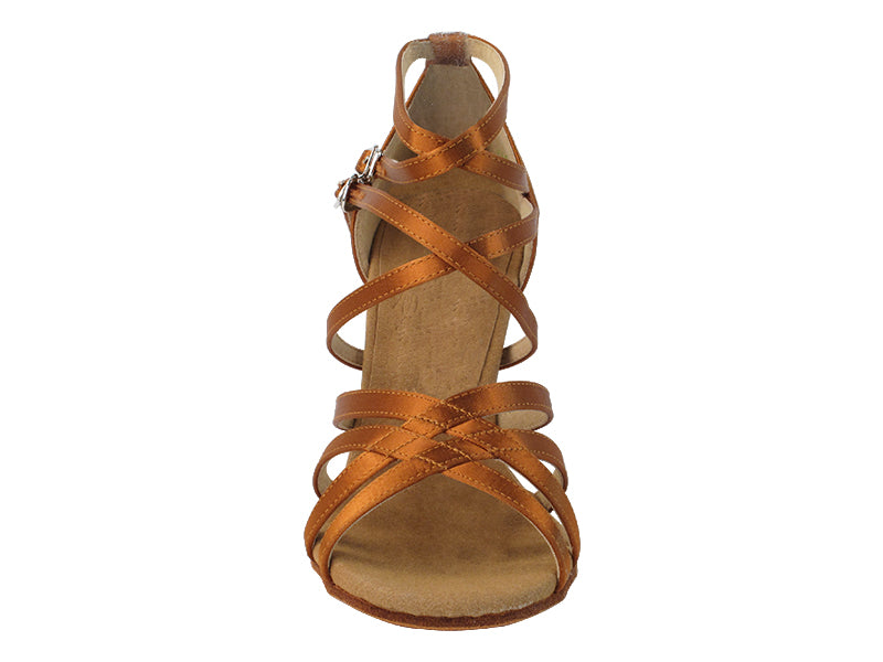 S9206 Copper Tan Satin with 3" Flare Heel in the photo