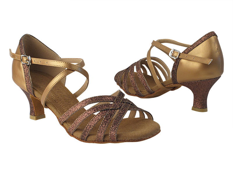 S9216 163 Copper Stardust_F_T_H_216 Copper Nude PU_S9282 Back_X-Strap Arch with 2" Slim heel in the photo