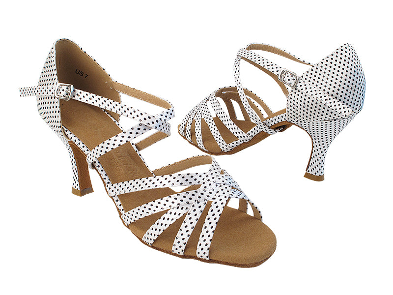 S9216 256 White Black Dots Satin with 3 inch Heel in the photo