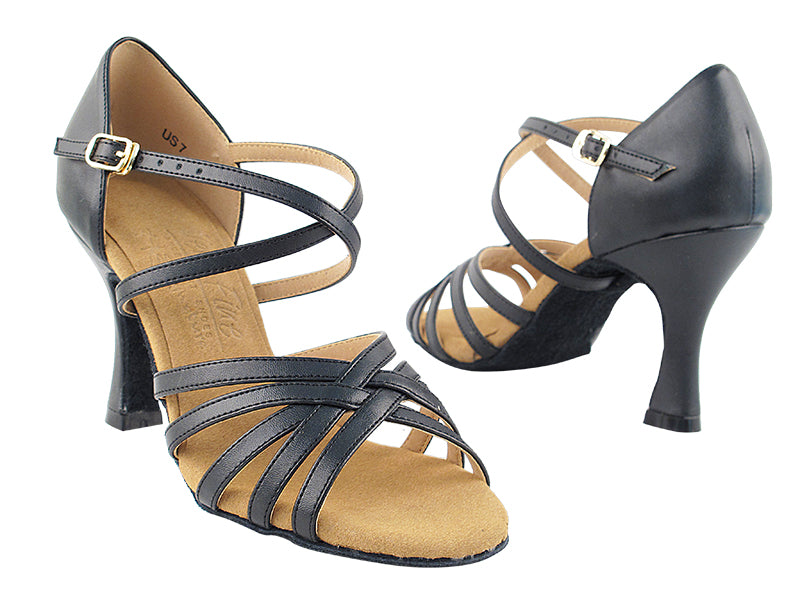S9216 Black Leather with 3" Flare heel in the photo