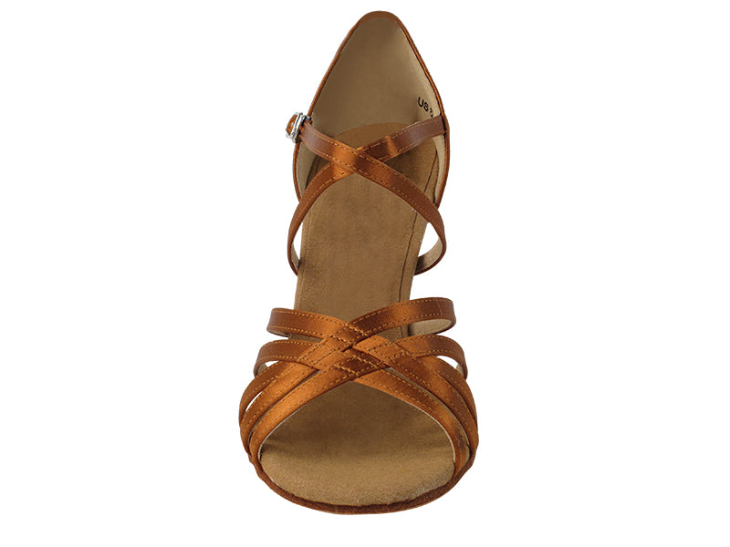 S9216 Copper Tan Satin with 3" Flare Heel in the photo
