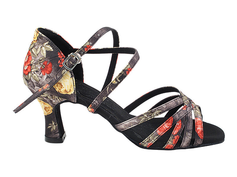 S9216 286 Black Flower Satin with 2.5" Spool Heel (PG) in the photo