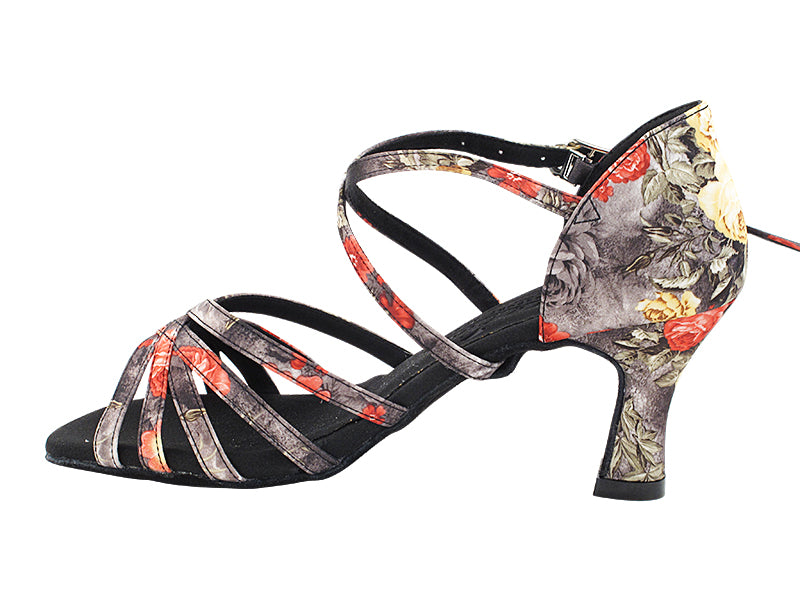 S9216 286 Black Flower Satin with 2.5" Spool Heel (PG) in the photo