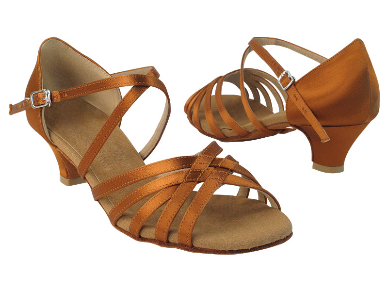 S9216 Copper Tan Satin with 1.2" Cuban Heel in the photo