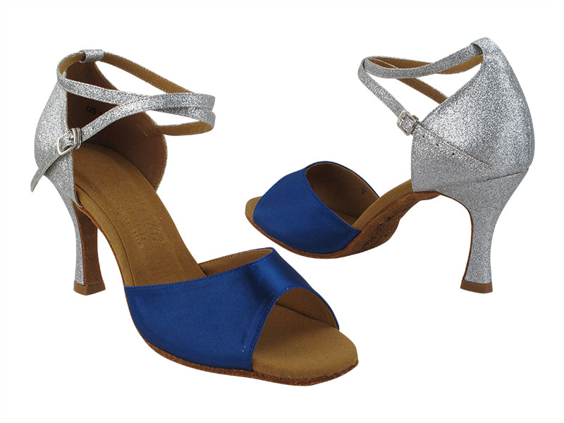 S9220 114 Dark Blue Satin_F_10 Silver Stardust_B with 3" Flare Heel (5059) in the photo