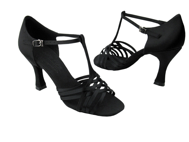 S92304 Black Satin with 3" Flare heel in the photo
