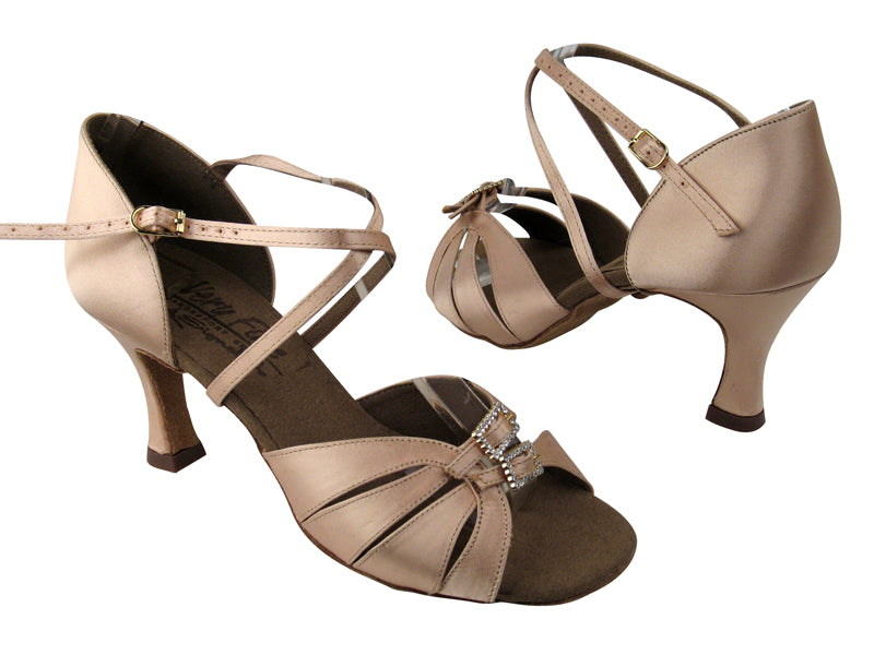 S92307 1 Flesh Satin with 2.75" Flare  heel in the photo