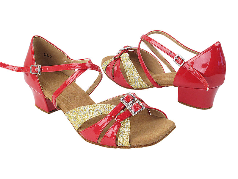 S92307 265 Gold Flower Glitter_264 Red Patent with 1.5" Heel in the photo