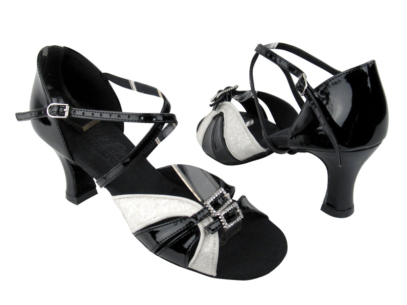 S92307 BF59 White Sparkle_Black Patent with 2.5" heel in the photo