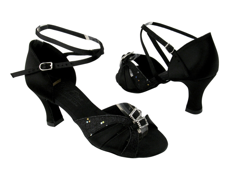 S92307 BH10 Black Glitter_Black Satin with 2.5" heel in the photo