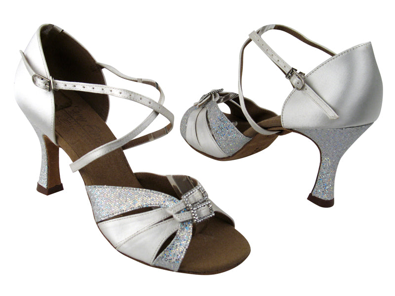 S92307 Silver Scale (H) & White Satin with 3" Flare heel in the photo