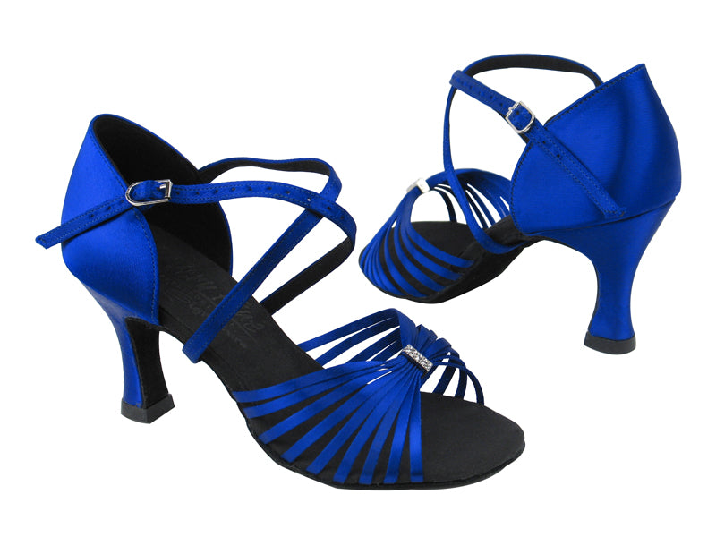 S92308 BD68 Gem Blue Satin with 3" Flare heel in the photo