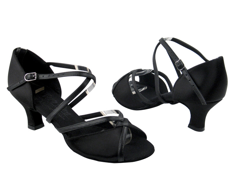 S92318 BD12 Black Satin_Black Leather Trim with 2" Slim Cuban heel in the photo