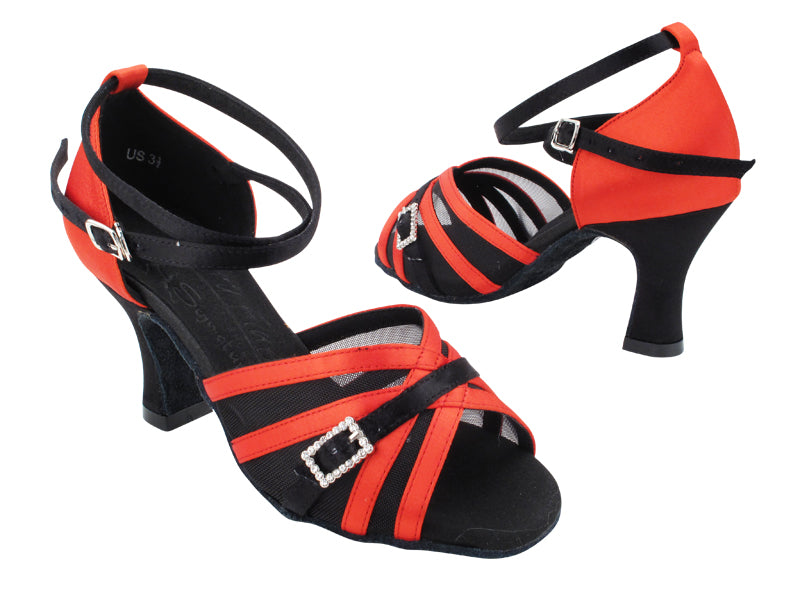 S92327 118 Red Satin_154 Black Satin Trim_H_Black Mesh