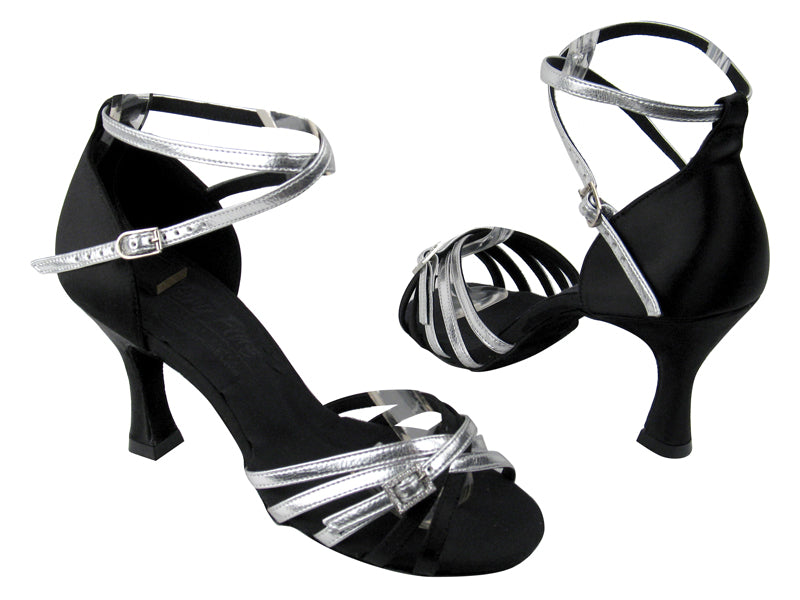 S92327 Black Satin_H_Silver Leather_T_S with 3" heel in the photo
