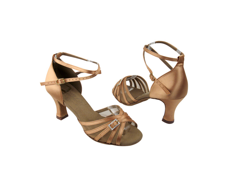 S92327 Tan Satin_Flesh Mesh with 2.5" heel in the photo