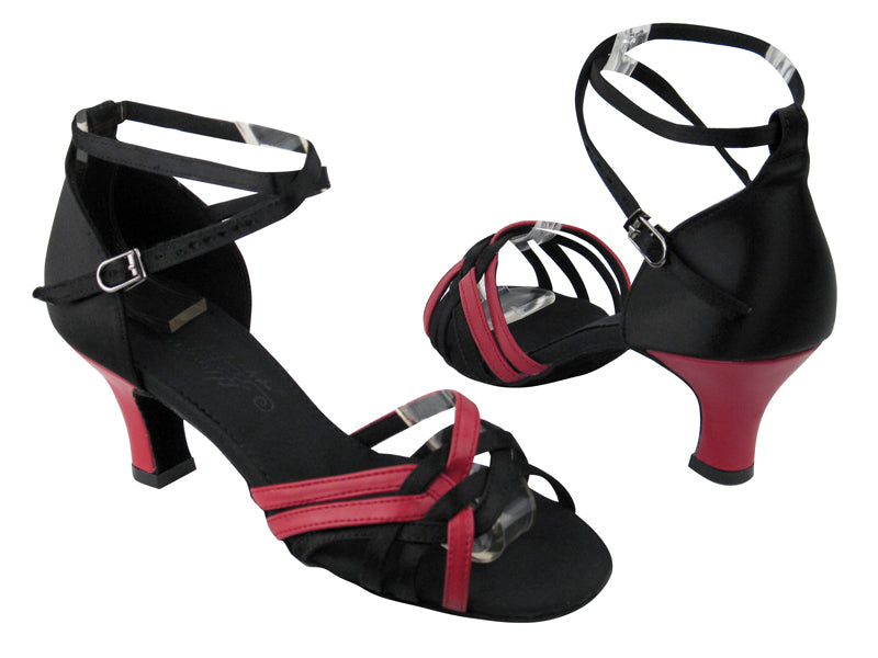 S92340 BD12 Black Satin_Red Leather with 2.5" heel in the photo