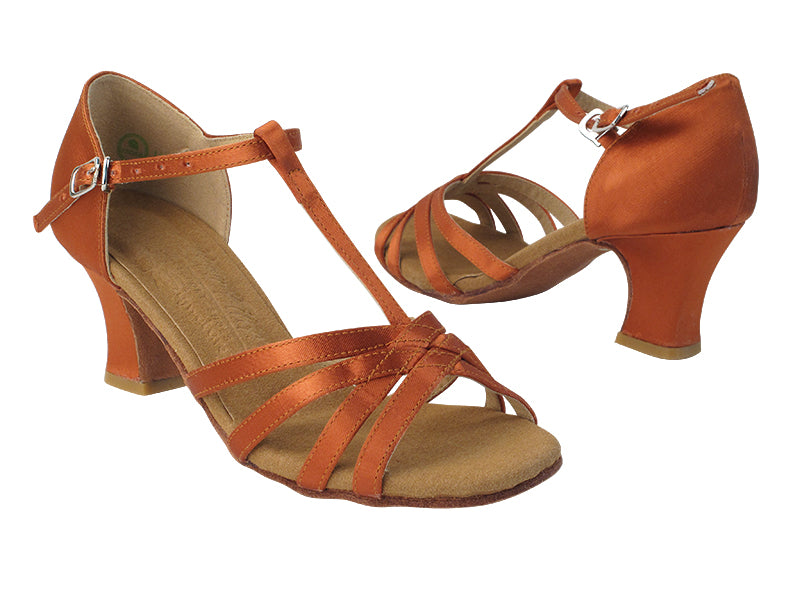 S9235 212 Dark Tan Satin with 318_2.2 inch Thick Cuban Heel in the photo