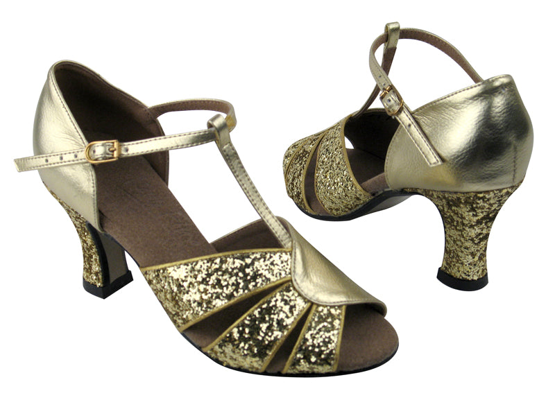 S9238 BF14 Gold Sparkle_BA31 Gold Leather with 2.5" heel in the photo