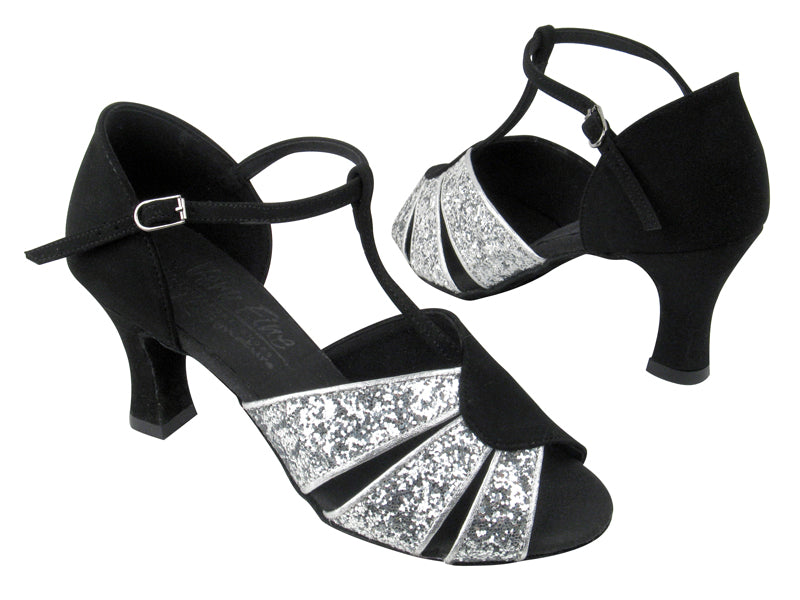 S9238 BF15 Silver Sparkle_BA57 Black Nubuck with 2.5" heel in the photo