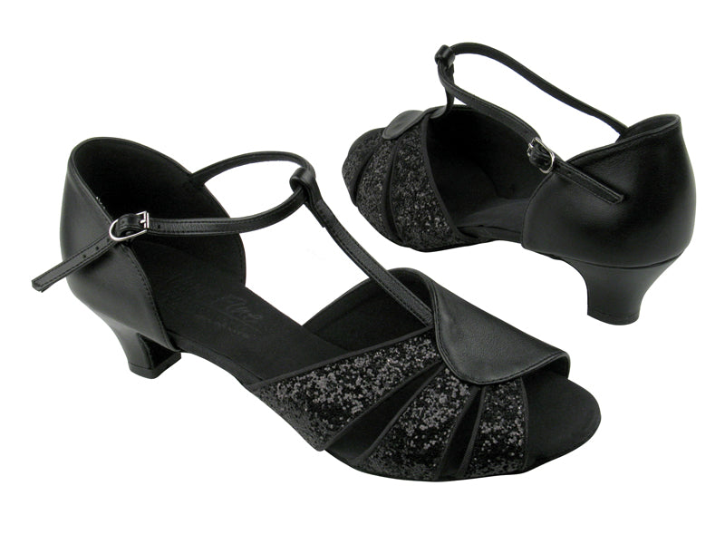 S9238 BF16 Black Sparkle_Black Leather with 1.2" Cuban heel in the photo