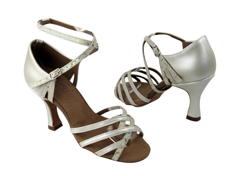 S9261 BB6 Light White Leather_BH8 White Glitter with 3" Flare heel in the photo