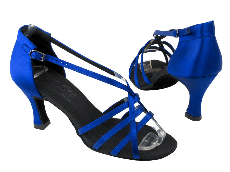 S9279 BD68 Gem Blue Satin with 3" Flare heel in the photo