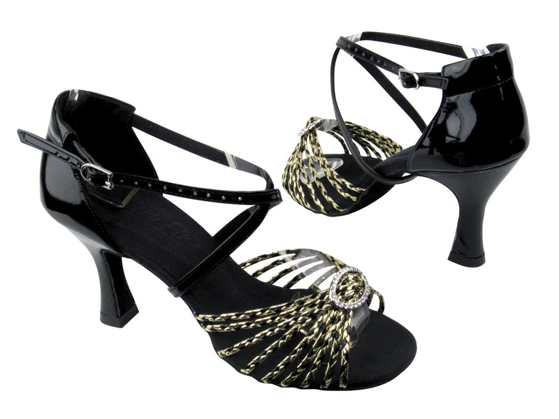 S9283 Black Gold Braid & C1620 Back Long Strap with 3" Flare heel in the photo