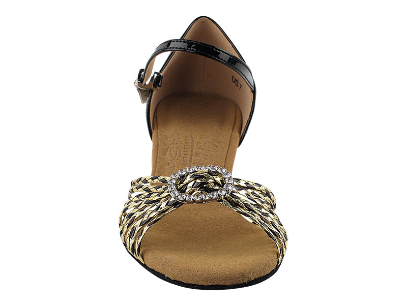S9283 Black & Gold Braid & Cuban Heel