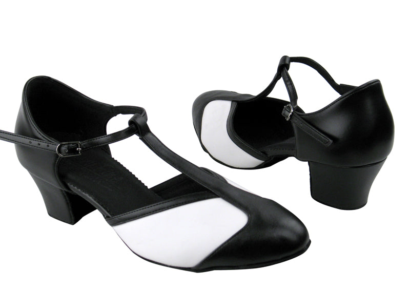 S9T22  White Leather_Black Leather Trim with 1.6" Medium heel in the photo