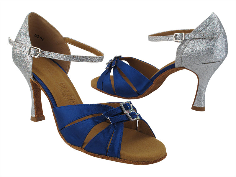 SERA1131 114 Dark Blue Satin_F_10 Silver Stardust_B with 3" Flare Heel (5059) in the photo