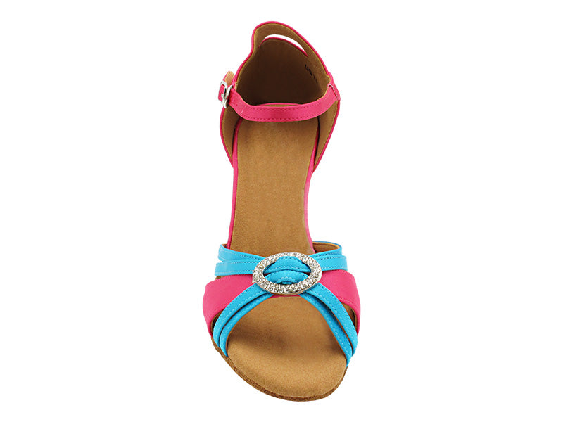 SERA1154 121 Rose Satin_120 Blue Satin Trim_H with 3" Flare Heel (5059) in the photo