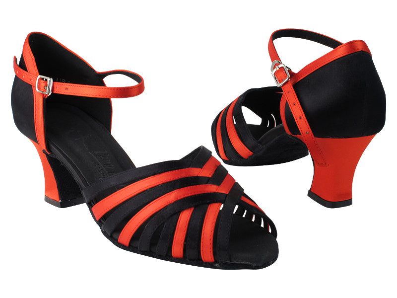 SERA1388 83 Black Satin_118 Red Satin with 2.2" Thick Cuban Heel in the photo