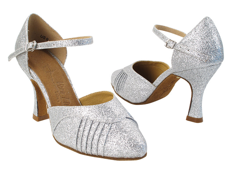 SERA1397 10 Silver Stardust without Rhinestone with 5059_3 inch Flare Heel in the photo
