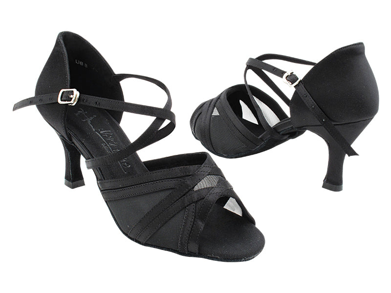 SERA1398X Black Satin & Black Mesh with 2.75" Flare Heel (YPG/11006) in the photo