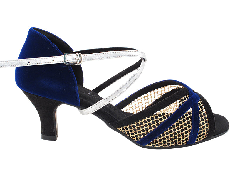 SERA1605 307 Black Oxford Nubuck_H_252 Blue Velvet_B_304 Light Silver Leather Strap_503 Brown Mesh with 2.5" Heel (2040) in the photo