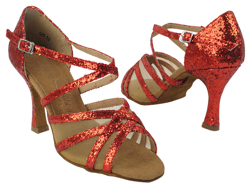 SERA1605 37 Red Sparkle_Flesh Mesh with 5059_3 inch Flare Heel in the photo