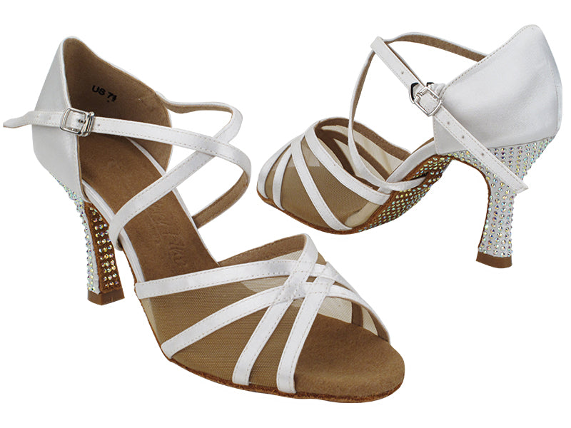 SERA1605CC 85 White Satin_Flesh Mesh_Rhinestone_H_Sole with 3" Heel (YQG) in the photo