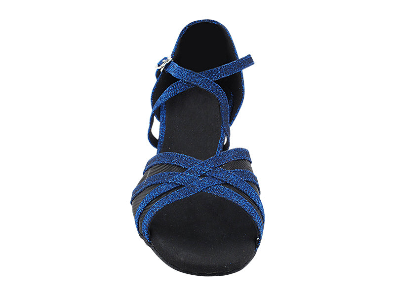 SERA1605 190 Glitter Dark Blue Satin_Black Mesh with 1.3" Cuban Heel (387) in the photo