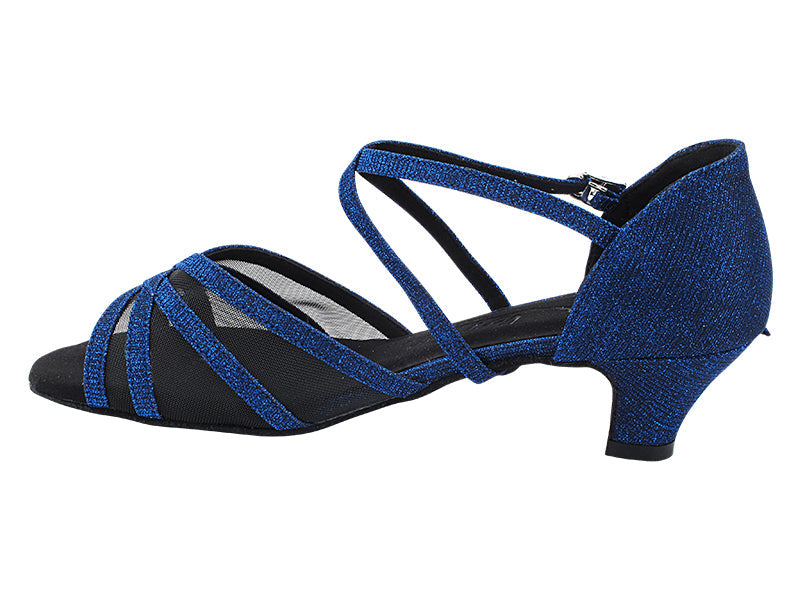 SERA1605 190 Glitter Dark Blue Satin_Black Mesh with 1.3" Cuban Heel (387) in the photo